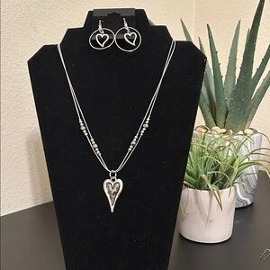 Silver Heart Necklace and Earring Set